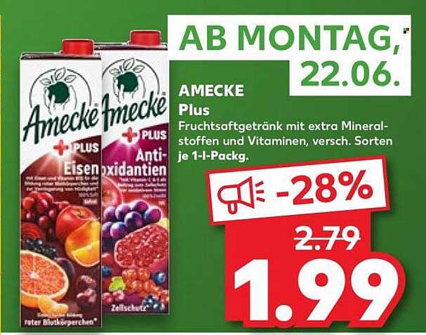 AMECKE Plus Fruchtsaftgetränk mit extra Mineralstoffen und Vitaminen, versch. Sorten je 1-l-Pack.