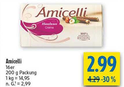 Amicelli 16er 200 g Packung 1 kg = 14,95 n. G. = 2,99
