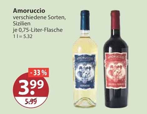 Amoruccio verschiedene Sorten, Sizilien je 0,75-Liter-Flasche 1 l = 5.32
