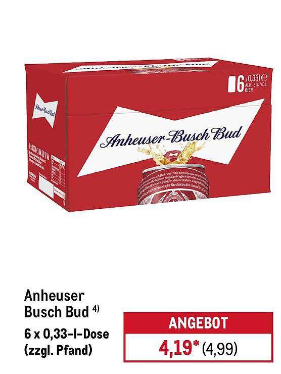 Anheuser Busch Bud 6 x 0,33-l-Dose (zzgl. Pfand)