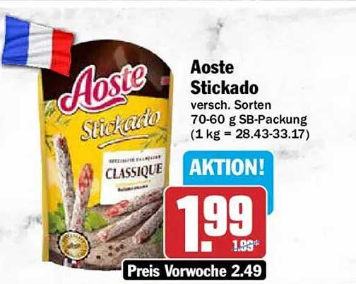 Aoste Stickado versch. Sorten 70-60 g SB-Packung (1 kg = 28.43-33.17)