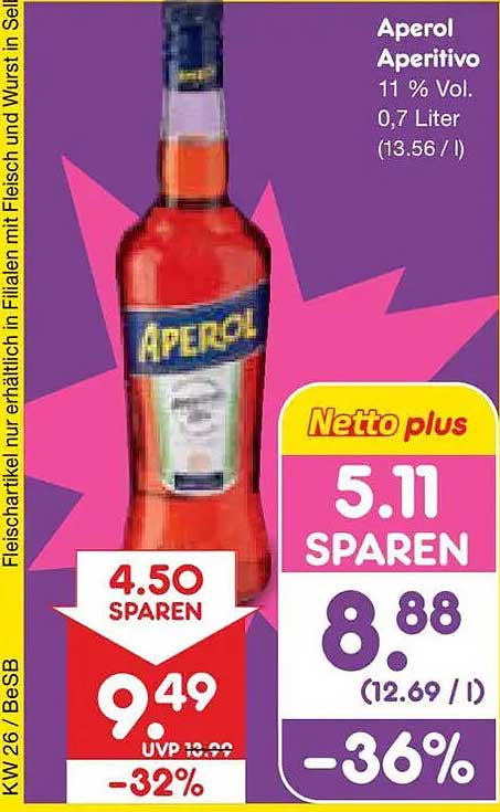 Aperol Aperitivo 11 % Vol. 0,7 Liter (13.56 / l)