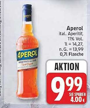 Aperol ital. Aperitif, 11% Vol. 0,7l Flasche