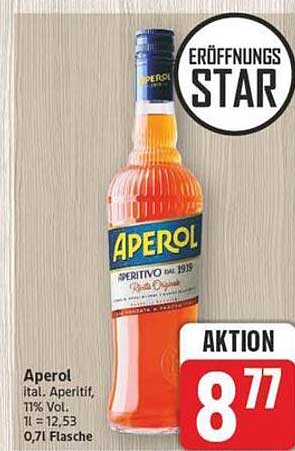 Aperol ital. Aperitif, 11% Vol. 1 l = 12,53 0,7l Flasche