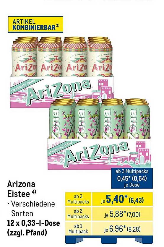 Arizona Eistee • Verschiedene Sorten • 12 x 0,33-l-Dose (zzgl. Pfand)