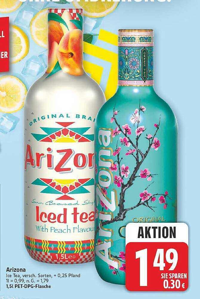 Arizona Ice Tea, versch. Sorten, + 0,25 Pfand 1l = 0,99, n. G. = 1,79 1,5l PET-DPG-Flasche