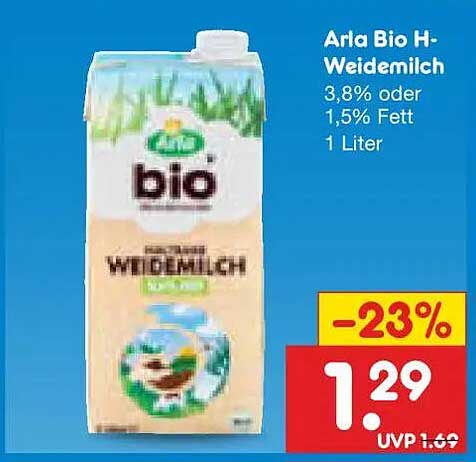 Arla Bio H-Weidemilch 3,8% oder 1,5% Fett 1 Liter