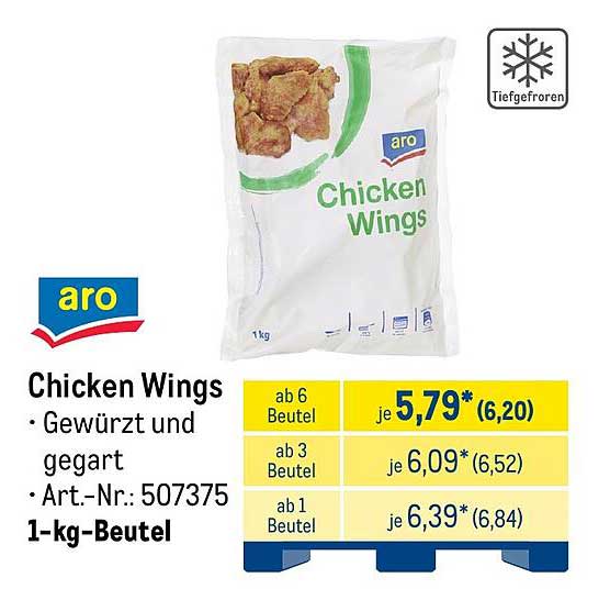 aro Chicken Wings Gewürzt und gegart 1-kg-Beutel