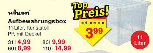 Aufbewahrungsbox 11 Liter, Kunststoff PP, mit Deckel