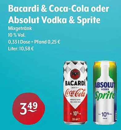 Bacardi & Coca-Cola oder Absolut Vodka & Sprite