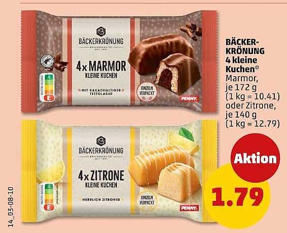BÄCKER-KRÖNUNG 4 kleine Kuchen Marmor, je 172 g (1 kg = 10.41) oder Zitrone, je 140 g (1 kg = 12.79)