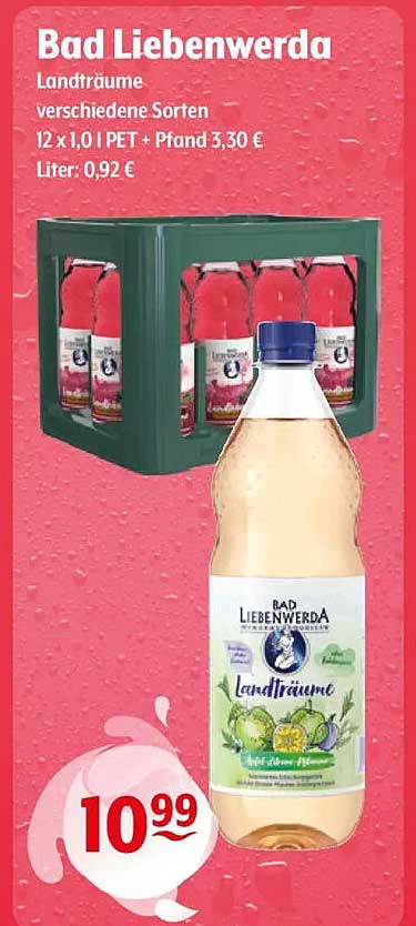 Bad Liebenwerda Landträume verschiedene Sorten 12 x 1,0 l PET + Pfand 3,30 € Liter: 0,92 €