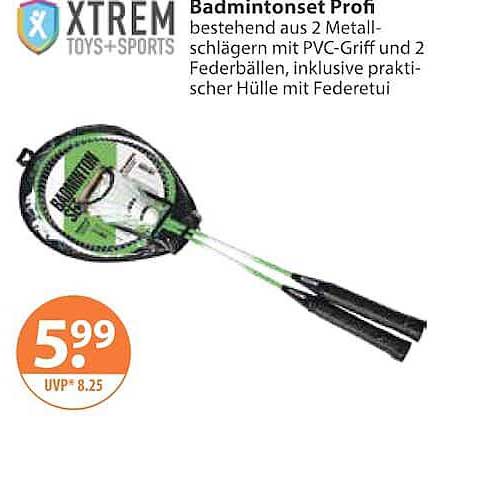 Badmintonsset Profi bestehend aus 2 Metallschlägern mit PVC-Griff und 2 Federbällen, inklusive praktischer Hülle mit Federetui