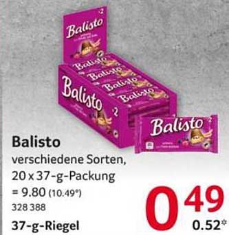 Balisto verschiedene Sorten, 20 x 37-g-Packung = 9.80 (10.49*) 328 388 37-g-Riegel