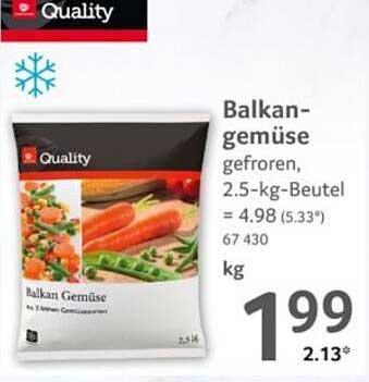 Balkan- gemüse gefroren, 2.5-kg-Beutel = 4.98 (5.33*) 67 430 kg