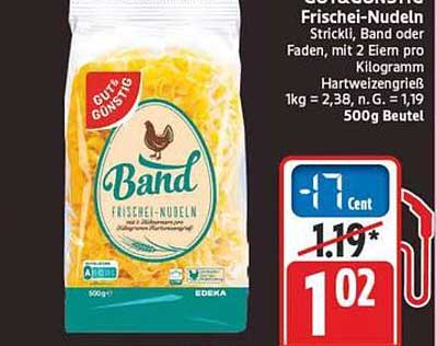 Band Frischei-Nudeln Strickli, Band oder Faden, mit 2 Eiern pro Kilogramm Hartweizengrieß