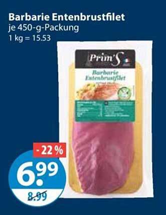 Barbarie Entenbrustfilet je 450-g-Packung 1 kg = 15.53
