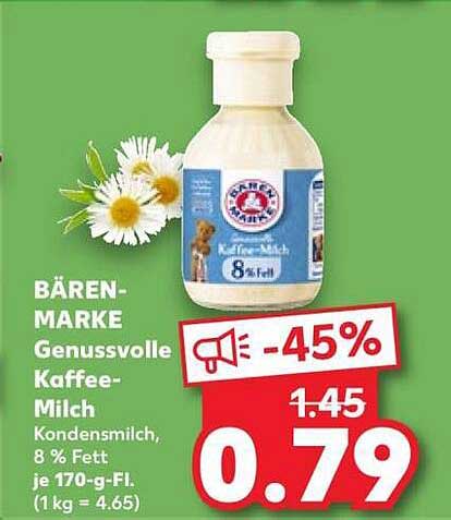 BÄREN-MARKE Genussvolle Kaffee-Milch Kondensmilch, 8 % Fett, je 170-g-Fl. (1 kg = 4.65)
