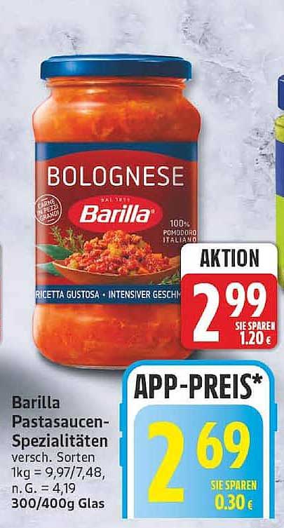 Barilla Pastasaucen-Spezialitäten versch. Sorten 1kg = 9,97/7,48, n.G. = 4,19 300/400g Glas