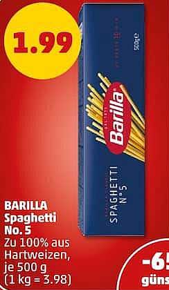 BARILLA Spaghetti No. 5 Zu 100% aus Hartweizen, je 500 g (1 kg = 3.98)