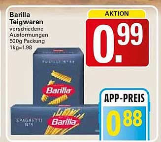 Barilla Teigwaren verschiedene Ausformungen 500g Packung 1kg=1.98