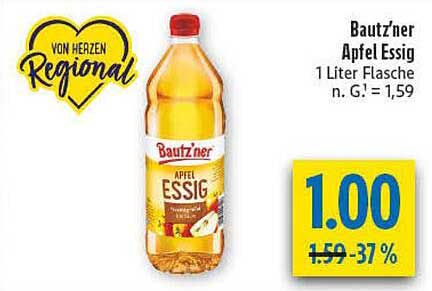 Bautz'ner Apfel Essig 1 Liter Flasche n. G.¹ = 1,59