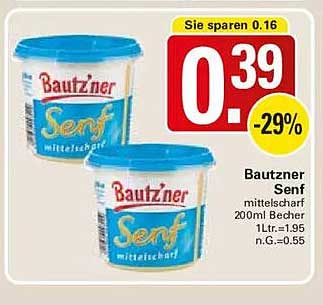 Bautzner Senf mittelscharf 200ml Becher