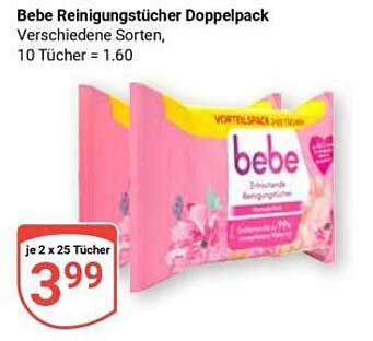 Bebe Reinigungstücher Doppelpack Verschiedene Sorten, 10 Tücher = 1.60