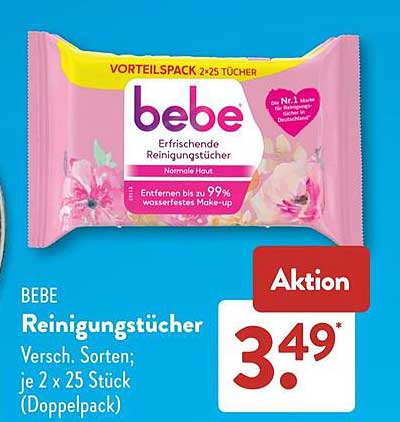 BEBE Reinigungstücher Versch. Sorten; je 2 x 25 Stück (Doppelpack)
