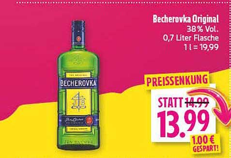 Becherovka Original 38% Vol. 0,7 Liter Flasche 1 l = 19,99