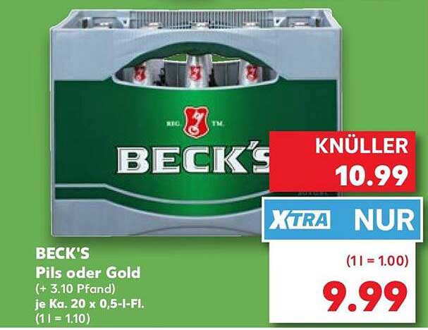 BECK'S Pils oder Gold (+ 3.10 Pfand) je Ka. 20 x 0,5-l-Fl. (1 l = 1.10)