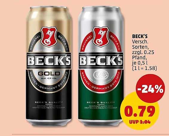 BECK'S Versch. Sorten, zzgl. 0.25 Pfand, je 0,5 l (1 l = 1.58)