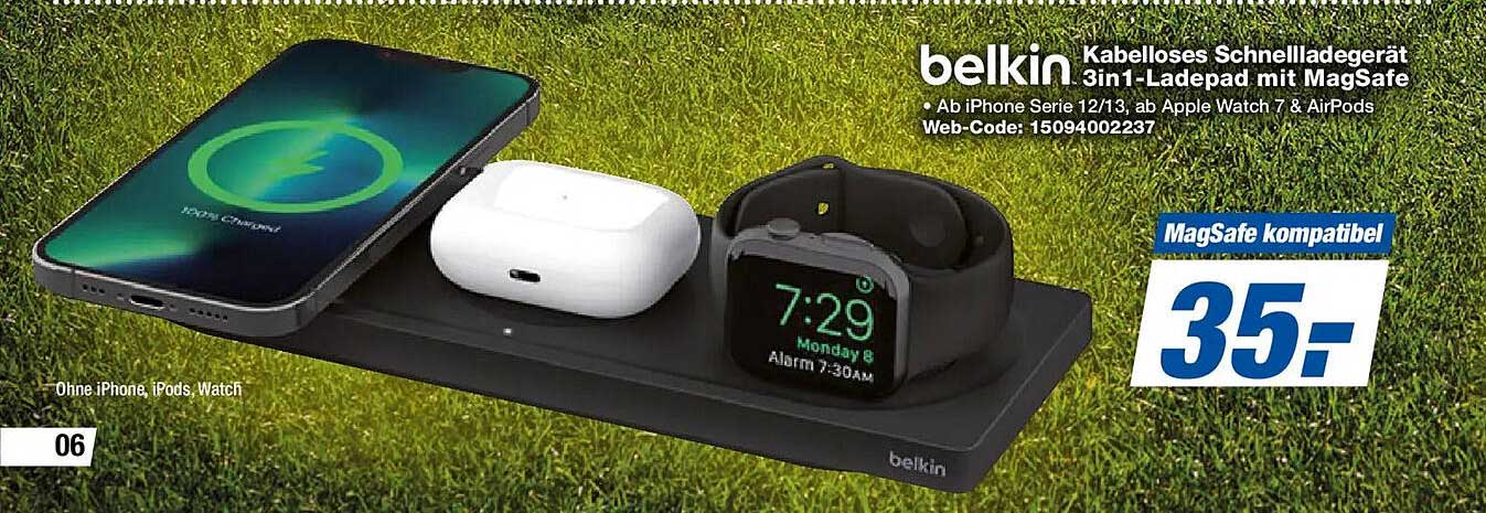 belkin Kabelloses Schnellladegerät 3in1-Ladepad mit MagSafe