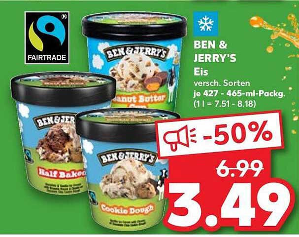 BEN & JERRY'S Eis versch. Sorten je 427 - 465-ml-Packg. (1 l = 7,51 - 8,18)