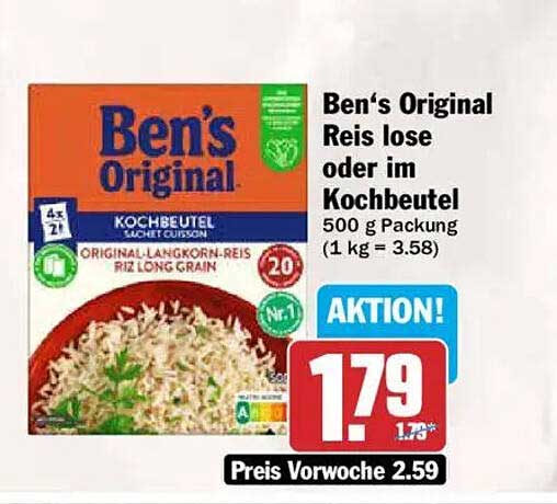Ben’s Original Reis lose oder im Kochbeutel 500 g Packung (1 kg = 3.58)