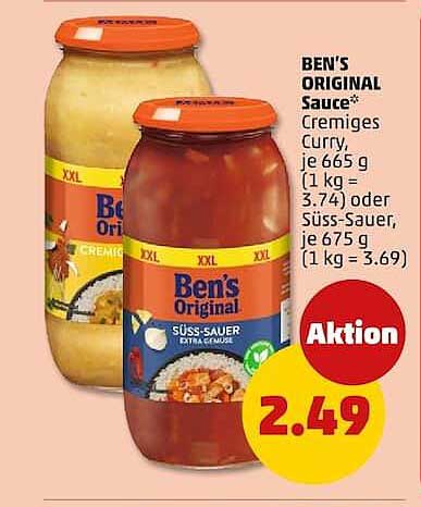 BEN'S ORIGINAL Sauce* Cremiges Curry, je 665 g (1 kg = 3.74) oder Süss-Sauer, je 675 g (1 kg = 3.69)