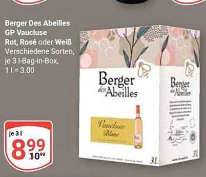 Berger Des Abeilles GP Vaucluse Rot, Rosé oder Weiß Verschiedene Sorten, je 3 l-Bag-in-Box, 1 l = 3.00
