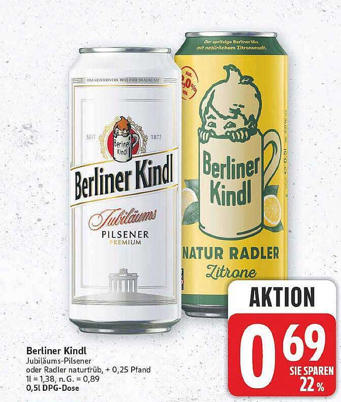 Berliner Kindl Jubiläums-Pilsener oder Radler naturtrüb, + 0,25 Pfand