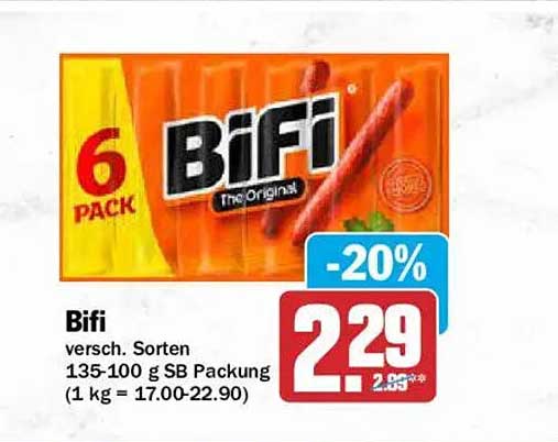 Bifi versch. Sorten 135-100 g SB Packung (1 kg = 17.00-22.90)