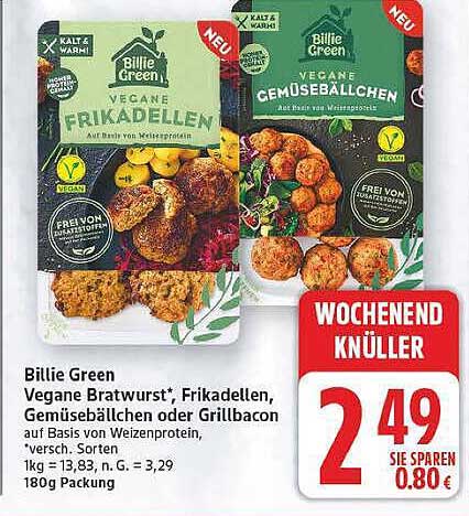 Billie Green Vegane Bratwurst*, Frikadellen, Gemüsebällchen oder Grillbacon