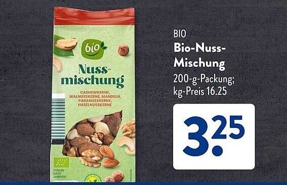 BIO Bio-Nuss-Mischung 200-g-Packung; kg-Preis 16.25