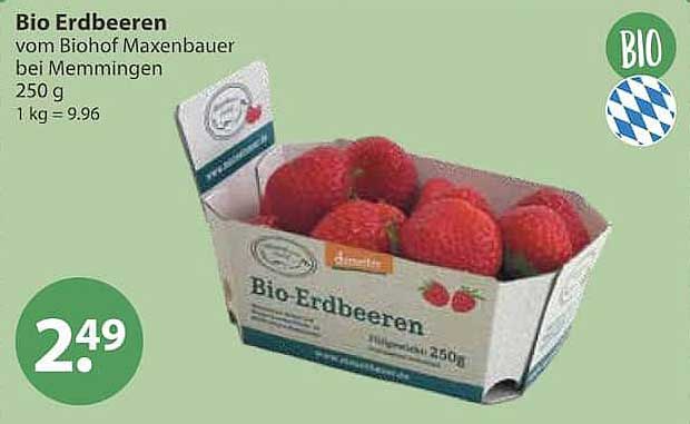 Bio Erdbeeren vom Biohof Maxenbauer bei Memmingen 250 g