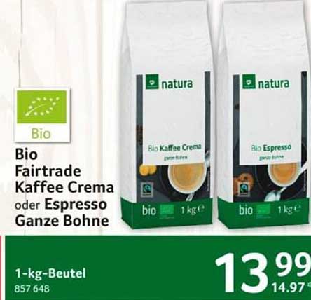 Bio Fairtrade Kaffee Crema oder Espresso Ganze Bohne