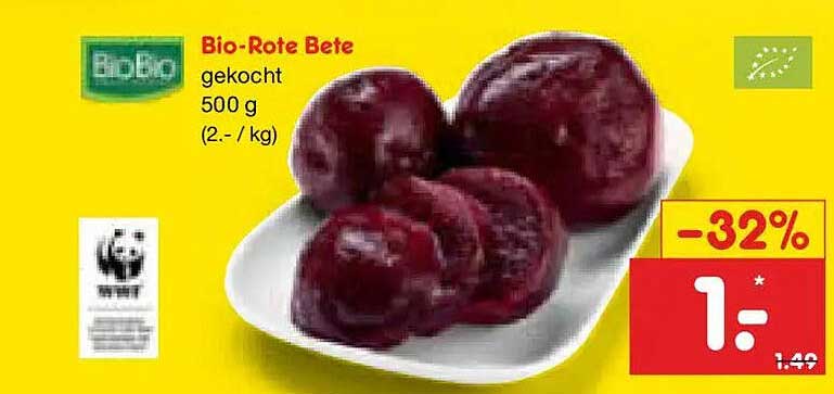 Bio-Rote Bete gekocht 500 g (2.- / kg)