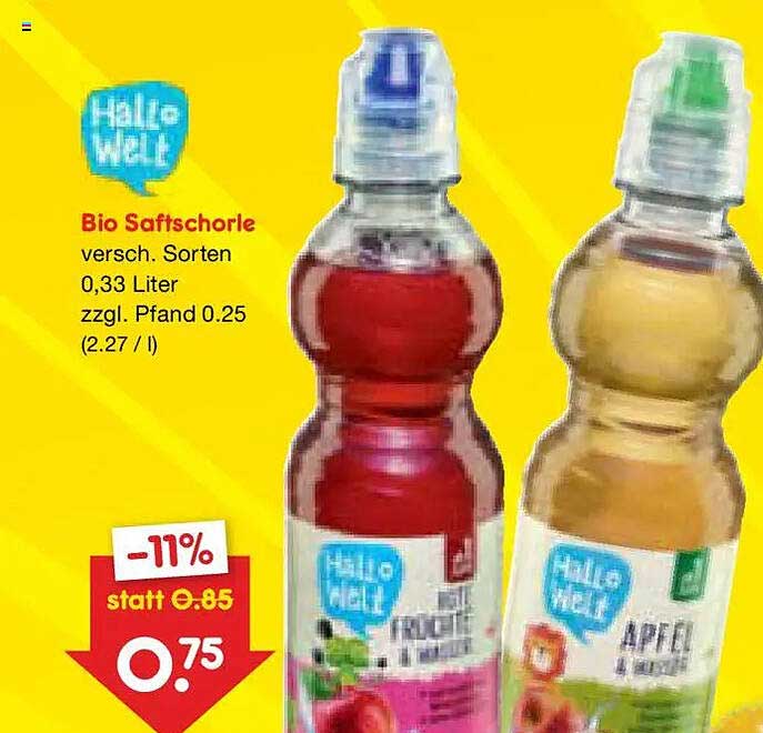 Bio Saftschorle vers. Sorten 0,33 Liter zzgl. Pfand 0.25 (2.27 / l)