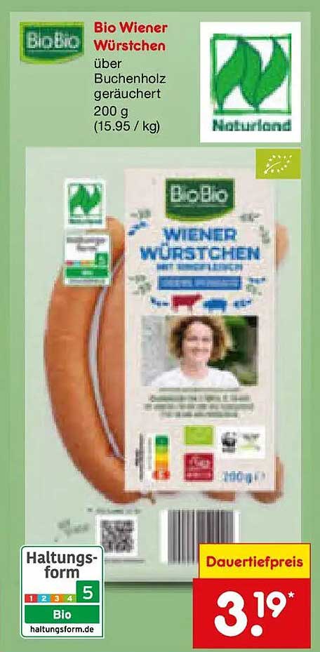 Bio Wiener Würstchen über Buchenholz geräuchert 200 g (15.95 / kg)