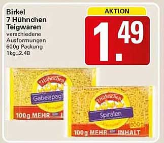 Birkel 7 Hühnchen Teigwaren verschiedene Ausformungen 600g Packung 1kg=2,48