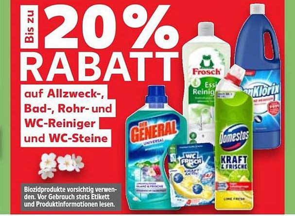 Bis zu 20% RABATT auf Allzweck-, Bad-, Rohr- und WC-Reiniger und WC-Steine