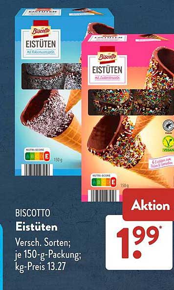 BISCOTTO Eistüten Versch. Sorten; je 150-g-Packung; kg-Preis 13.27