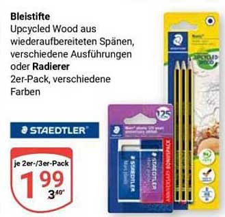 Bleistifte
Upcycled Wood aus wiederverwerteten Spänen, verschiedene Ausführungen oder Radierer
2er-Pack, verschiedene Farben